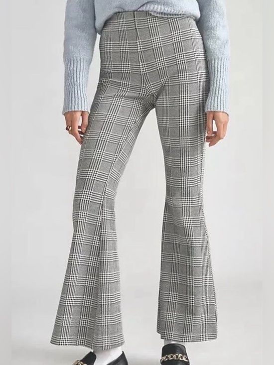Maeve Pants - MAEVE ANTHROPOLOGIE ELASTIC WAIST PLAID KICK FLARE SIZE SMALL BLACK & WHITE